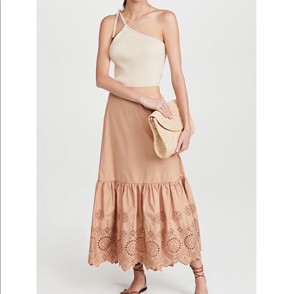 NEW MOON RIVER EYELET BEIGE LONG BOHO SUMMER SKIRT - Picture 1 of 13